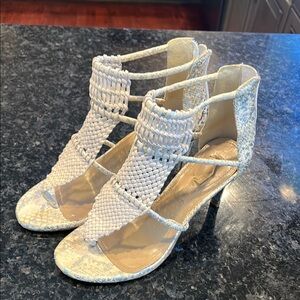 White Intricate High Heeled Sandals